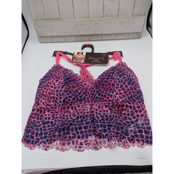 No Boundaries Other - No Boundaries Bralette M Medium Lace Longline Reptile Print Pink NEW